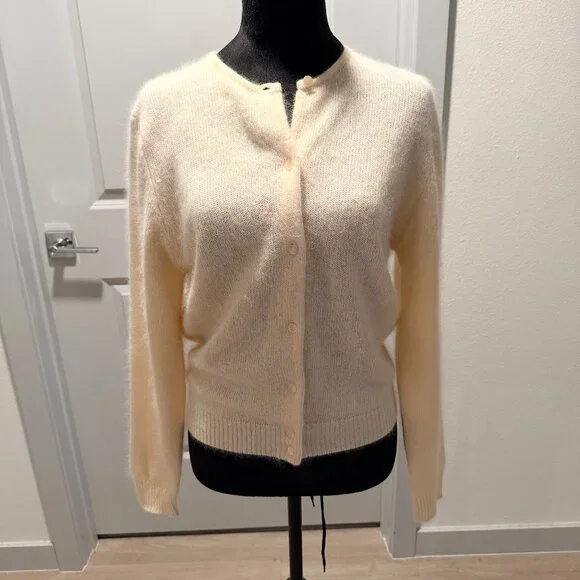 Gap Vtg Cardigan Swtr Sz S Yellow Lambswool Angora Rabbit Hair Y2K 90s Preppy - Picture 1 of 7